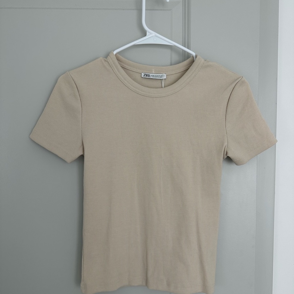 Zara Taupe Ribbed Knit Top